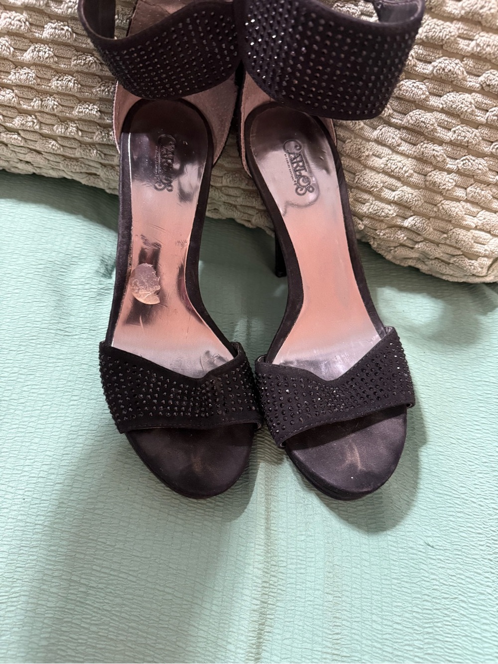 Carlos by Carlos Santana Black Studded Open-Toe Ankle-Strap Heels
